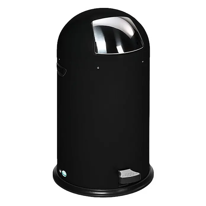 Proregal Treteimer klassisch mit Einwurfklappe & Inneneinsatz + Fußpedal - 40 l, Stahl, Schwarz - Schwarzer Mülleimer mit gewölbtem Deckel, Chrom-Einwurfklappe und Fußpedal.