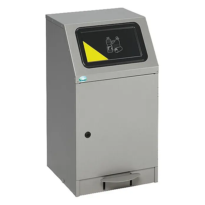 Proregal Treteimer selbstlöschend mit Fußpedal - 43 l, Stahl, Grau - Grauer Metall-Recyclingbehälter mit Fußpedal und schwarzem Deckel für Plastik- und Papierreste.