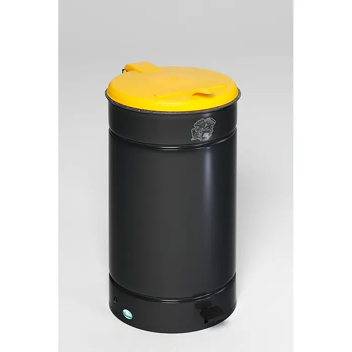 Proregal Treteimer großvolumiger mit Euro-Pedal - 70 l, Stahl, Anthrazit - Dunkelgrauer Mülleimer mit gelbem Pedaldeckel.