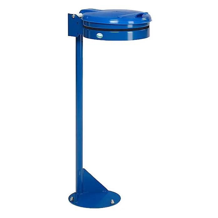 Proregal Müllsackständer - Standhalter mit Gummiband -  - Blauer Outdoor-Aschebehälter mit rundem Deckel auf hohem Standfuß mit runder Basis.