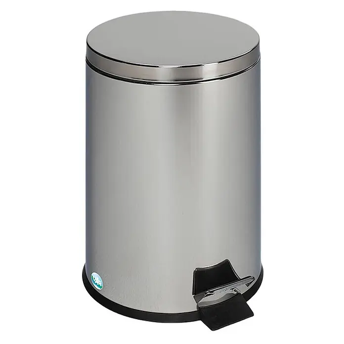 Proregal Treteimer robust mit Fußpedal & Inneneimer mit Griff - 20 l, Edelstahl, Silber - Zylindrischer Treteimer aus Edelstahl mit schwarzem Sockel und Fußpedal.