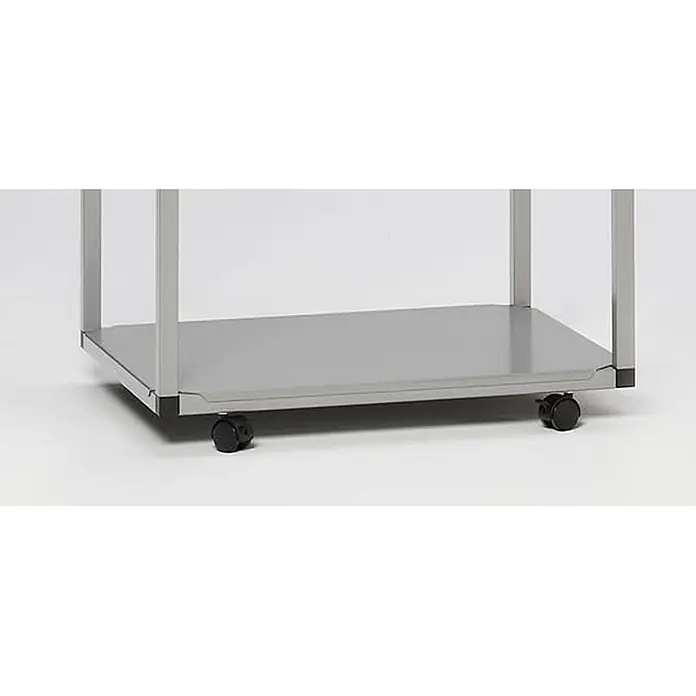 Proregal Müllsackständer - Robuster Müllsackhalter aus Vierkantrohren -  - Unterer Teil eines grauen Metallwagens mit schwarzen Rollen.