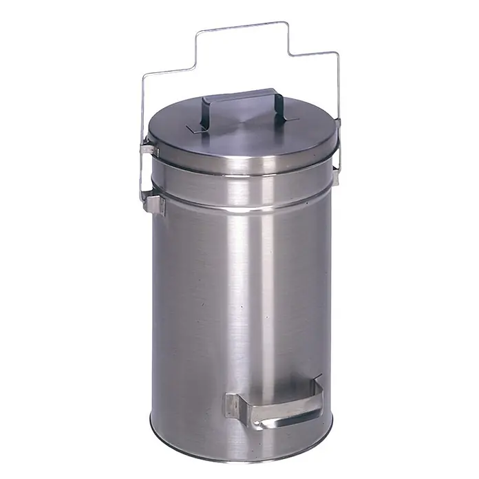 Proregal Standard Mülleimer robust mit Deckel & Tragebügel - Edelstahl, Grau - Edelstahl-Treteimer mit Deckel und Drahtbügelgriff.