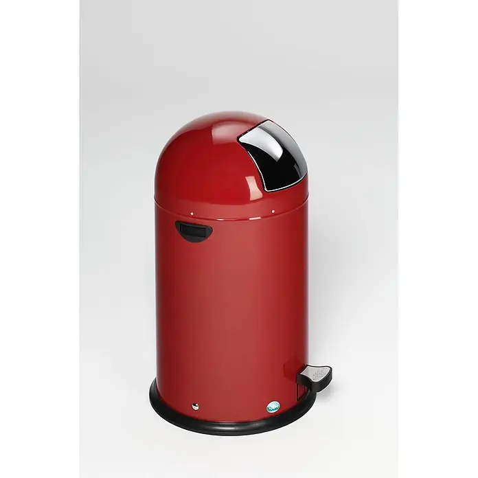 Proregal Standard Mülleimer klassisch mit Einwurfklappe & Inneneinsatz - 40 l, Stahl, Rot - Roter Mülleimer mit rundem Deckel, glänzendem Chrom/Schwarz-Deckel und Fußpedal zur berührungslosen Bedienung.