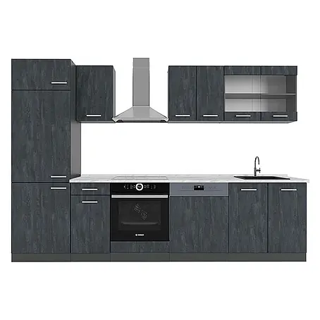 Vicco  Küchenzeile R-Line Schwarz Beton/Anthrazit AP Marmor