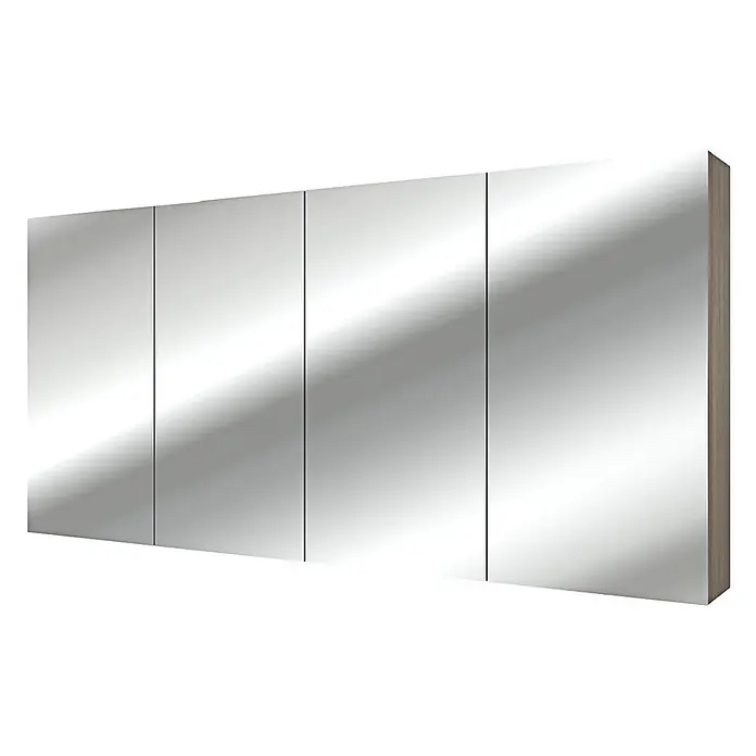 AcquaVapore Spiegelschrank Fertigdusche City-SPS-B200-F09-2xLED-EBox - B x H: 16 x 75 cm - Mehrfach verspiegelter Schrank mit heller Holzoptik-Seitenwand zur Aufbewahrung.