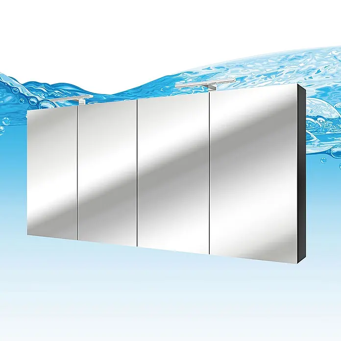 AcquaVapore Spiegelschrank Fertigdusche City-SPS-B160-F07-LED - B x H: 16 x 75 cm - Spiegelschrank mit vier Türen und integrierter LED-Beleuchtung für das Bad.