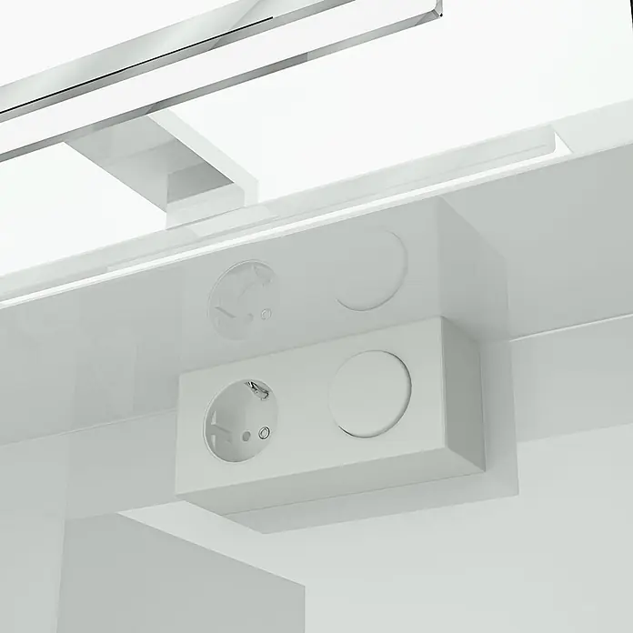 AcquaVapore Spiegelschrank Fertigdusche City-SPS-B200-F01-LED-EBox -  - Glänzende weiße Steckdosenleiste mit zwei Steckdosen und zwei Blindabdeckungen.
