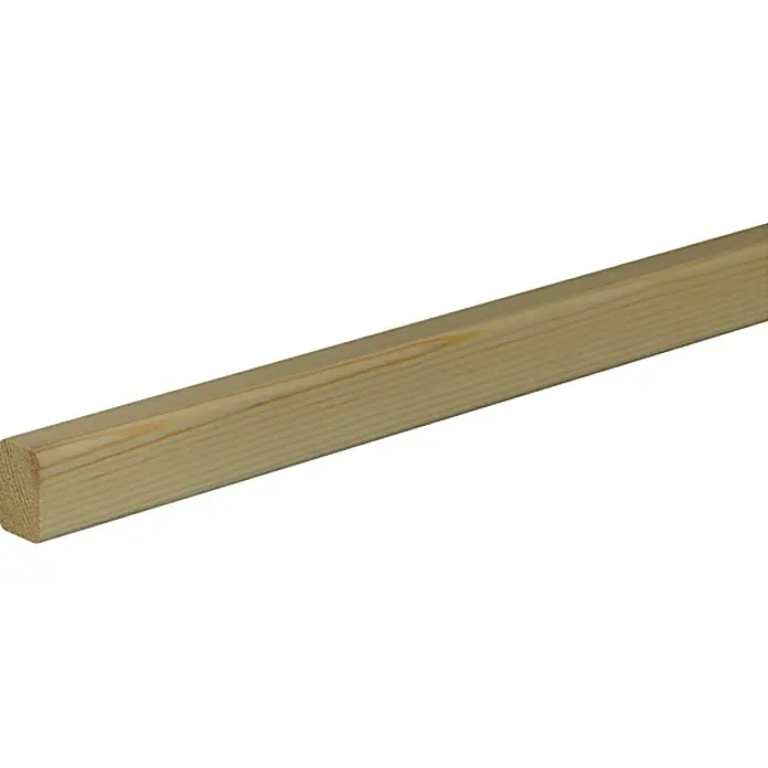 Profiles and more Bankleiste - L x B x S: 100 cm x 29 mm x 19 mm, Fichte/Kiefer - Nahaufnahme eines hellen, unbehandelten Vierkantholzes mit deutlicher Maserung. Ideal für Bauprojekte und Handwerksarbeiten.
