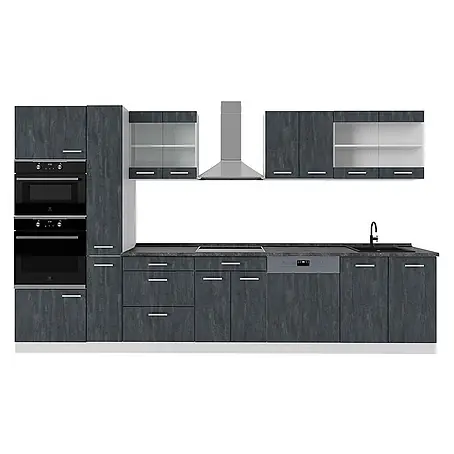 Vicco  Küchenzeile R-Line Schwarz Beton/Weiß AP Anthrazit
