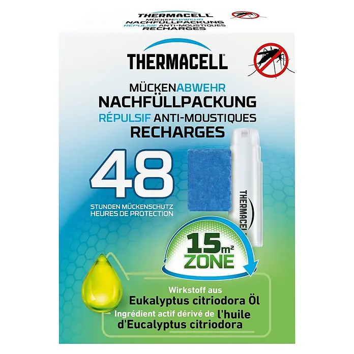 Thermacell Stechmückenschutz-Nachfüllpackung 48 Stunden - Wirkungsdauer: 48 h, Wirkstoff: Citridoraöl - Thermacell Mückenabwehr Nachfüllpack mit 48h Schutz, 15m² Zone & Eukalyptusöl-Wirkstoff.