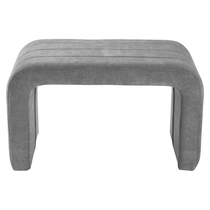 Banco Tapizado - L x An x Al: 76 x 38 x 45 cm, Madera, Gris - Banco de tela gris tapizado con diseño curvo y parte superior acanalada.