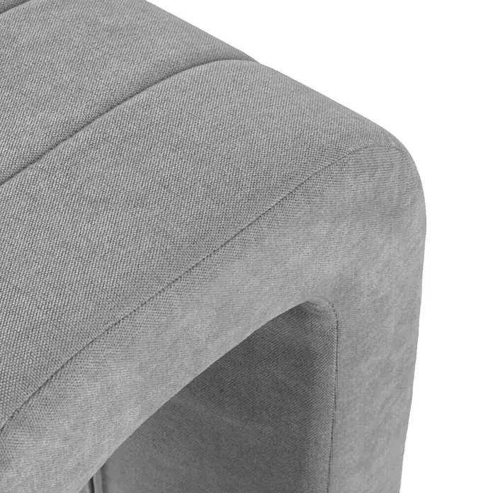 Banco Tapizado - L x An x Al: 76 x 38 x 45 cm, Madera, Gris - Primer plano de un mueble de tela gris con capitoné de canales.