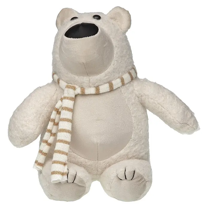 Tope de puerta Oso polar - L x An x Al: 21 x 18 x 24 cm, Textil, Blanco - Oso polar de peluche blanco con una bufanda a rayas.