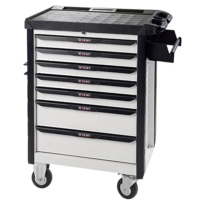 Wisent Werkstattwagen Premium White Edition - L x B x H: 67,8 x 45,9 x 105 cm, Schwarz/Weiß, Stahl - Rollbarer Werkzeugwagen mit sieben Schubladen und robustem Design für den professionellen Einsatz.