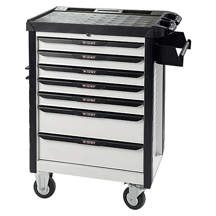 Wisent Werkstattwagen Premium White Edition - L x B x H: 67,8 x 45,9 x 105 cm, Schwarz/Weiß, Stahl - Rollbarer Werkzeugwagen mit sieben Schubladen und robustem Design für den professionellen Einsatz.