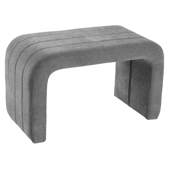 Banco Tapizado - L x An x Al: 76 x 38 x 45 cm, Madera, Gris - Banco tapizado gris con laterales redondeados tipo cascada y capitoné acanalado.