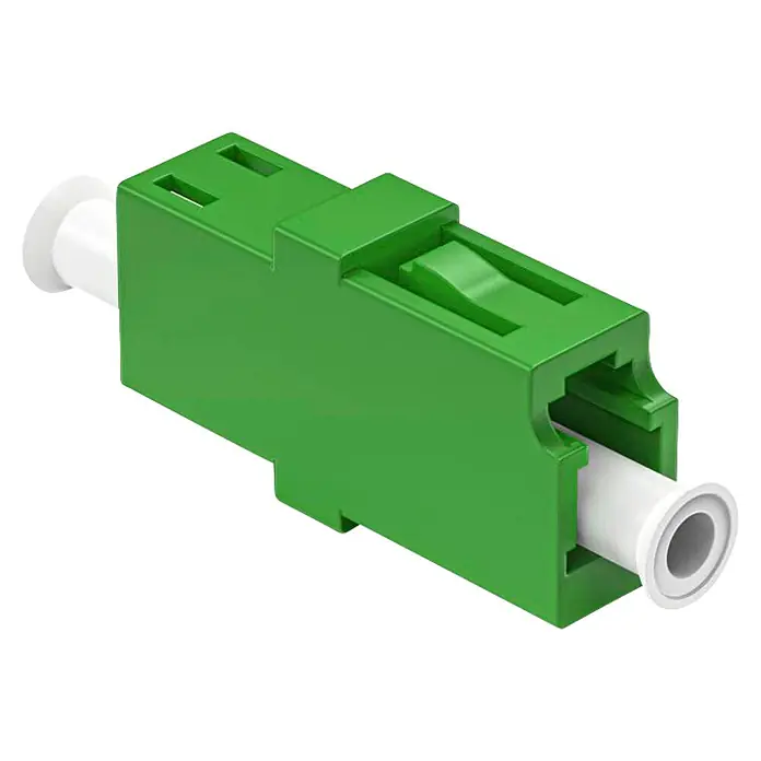 Hama Glasfaser-Netzwerkkabel 00200801 LC/APC - Grün - Grüner LC-Duplex-Lichtwellenleiteradapter mit weißen Hülsen zum Verbinden zweier Glasfaserkabel.