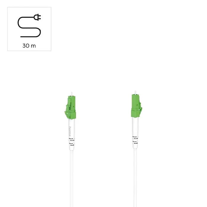 Hama Glasfaser-Netzwerkkabel 00200800 LC/APC-Stecker - LC/APC-Stecker 10 Gbit/s - 30 m, Weiß - 30m weißes Glasfaserkabel mit grünen Steckern.