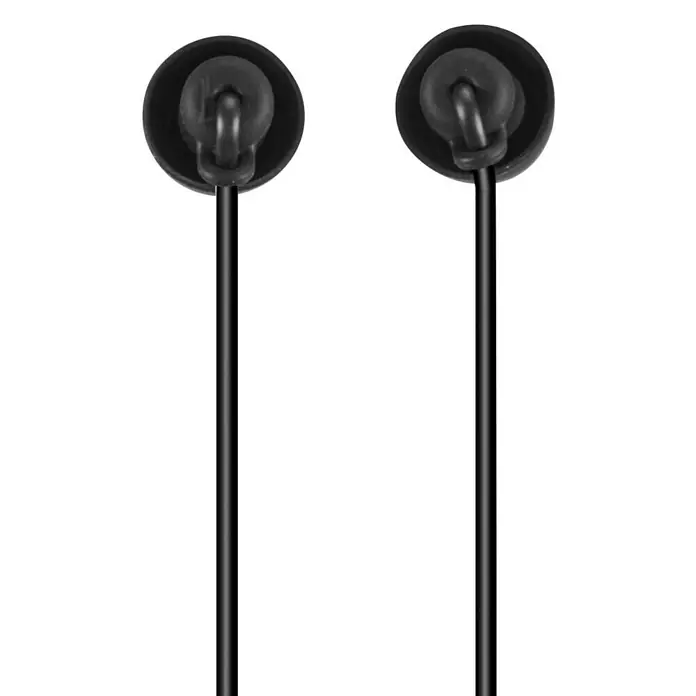Hama Kopfhörer "Calm" In Ear - Schwarz - Ein Paar schwarzer kabelgebundener Ohrhörer mit runden Ohrstücken.
