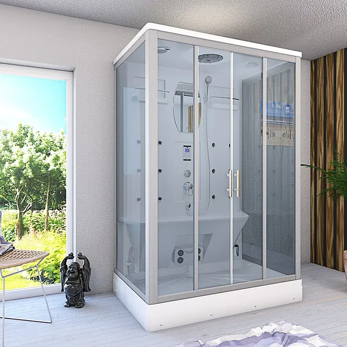 AcquaVapore Komplettdusche Dampfdusche D27-EH - 140 x 90 x 215 cm, Weiß - Moderne weiße und gläserne Dampfduschkabine.