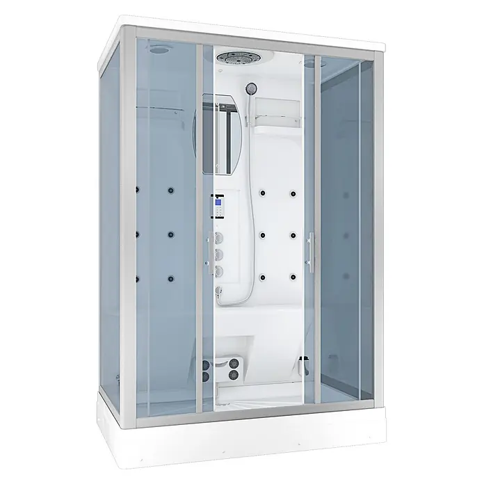 AcquaVapore Komplettdusche Dampfdusche D27-TH-EC - 140 x 90 x 215 cm, Weiß - Moderne weiße Glasduschkabine mit Regendusche, Handbrause, Massagedüsen und Bedienfeld für ein luxuriöses Duscherlebnis.