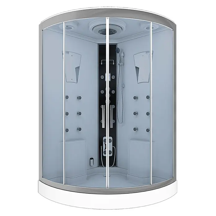 AcquaVapore Komplettdusche Dampfdusche D26-TH-EC - 130 x 130 x 220 cm, Weiß - Moderne Eckduschkabine mit weiß-grauem Rahmen, Klarglastüren, schwarzem Bedienfeld und mehreren Hydrojets.