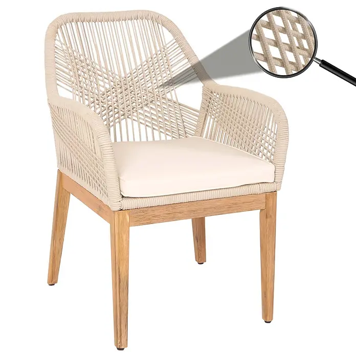 Proregal Gartensessel - 1 Stk., Beige - Heller, geflochtener Seilstuhl in Beige mit passendem Kissen und Holzbeinen.