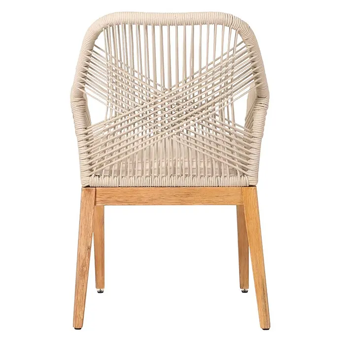 Proregal Gartensessel - 1 Stk., Beige - Heller beigefarbener Seilgeflechtstuhl mit gekreuzter Rückenlehne und Naturholzbeinen.