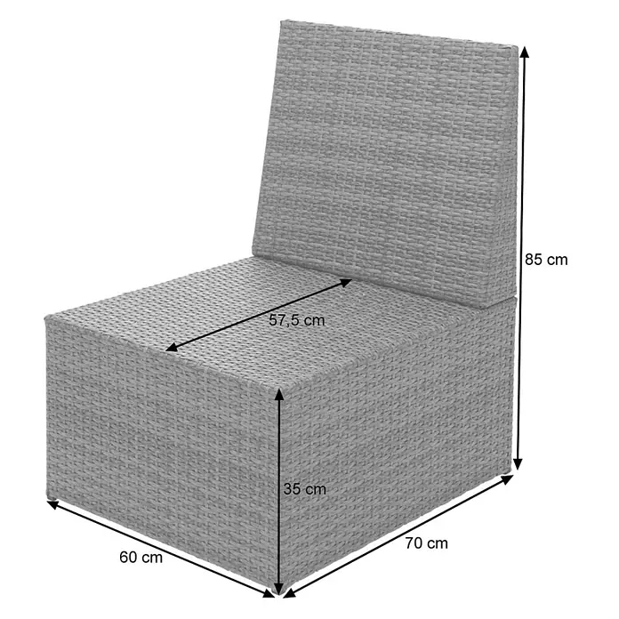 Mendler Gartensessel HWC-G16 - 1 Stk., Polyrattan, Schwarz, B x T x H: 60 x 70 x 85 cm - Graues Rattan-Outdoor-Sessel-Element.