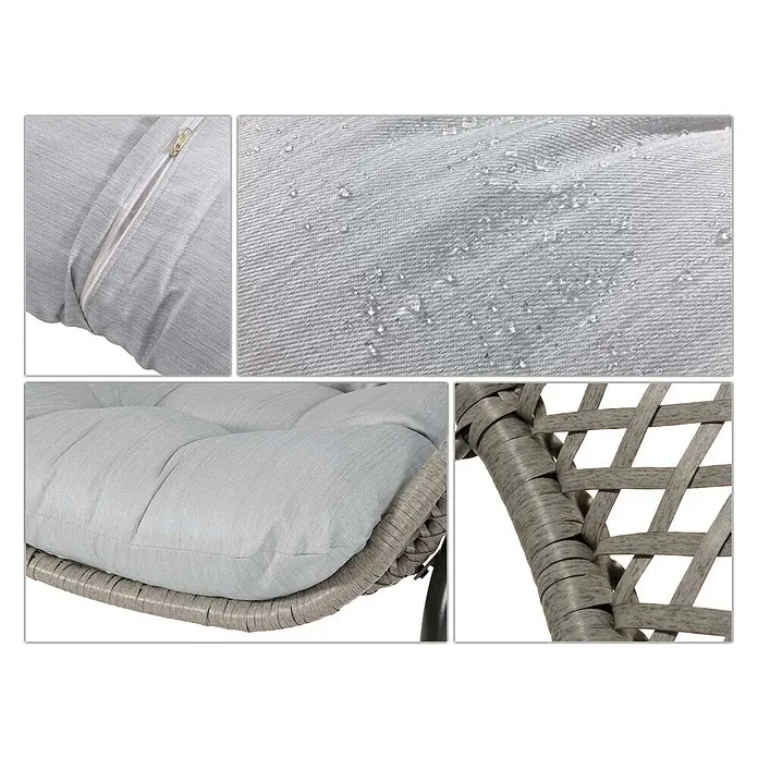 Proregal Gartenstuhl-Set Garnitur mit Tisch - Poly-Rattan, Grau, B x T x H: 67 x 68 x 85,5 cm - Graues Outdoor-Kissen mit Reißverschluss, wasserabweisendem Stoff und grauem Geflechtdetail.