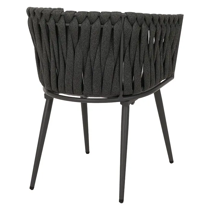 Proregal Gartenstuhl-Set 2er aus Aluminium - 2 Stk., Anthrazit - Dunkelgrauer, geflochtener Outdoor-Stuhl mit stabilen Metallbeinen, von hinten gesehen.