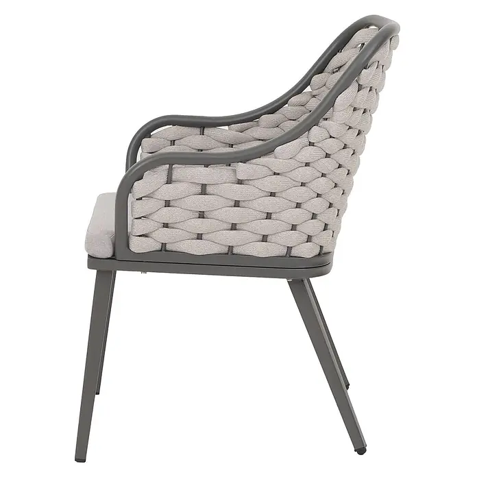 Proregal Gartenstuhl-Set 2er - 2 Stk., Hellgrau, B x T x H: 59 x 63 x 84 cm - Hellgrauer geflochtener Outdoor-Stuhl mit dunkelgrauem Metallgestell und Sitzkissen.