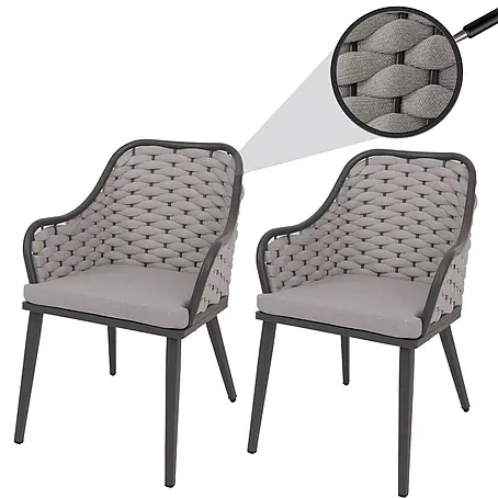 Mendler 2er-Set Aluminium-Gartenstuhl HWC-O16 - hellgrau Kissen hellgrau