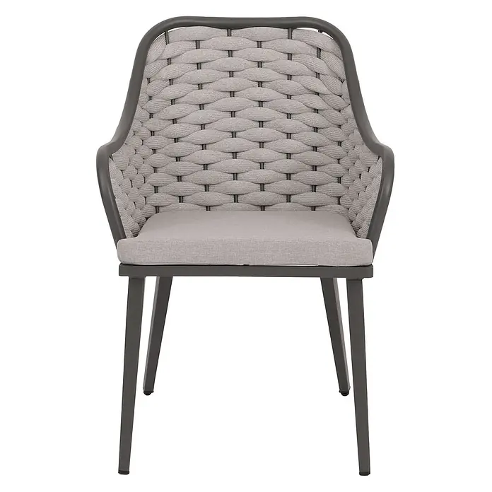 Proregal Gartenstuhl-Set 2er - 2 Stk., Hellgrau, B x T x H: 59 x 63 x 84 cm - Hellgrauer Flechtstuhl mit dunkelgrauem Metallgestell und Sitzkissen.