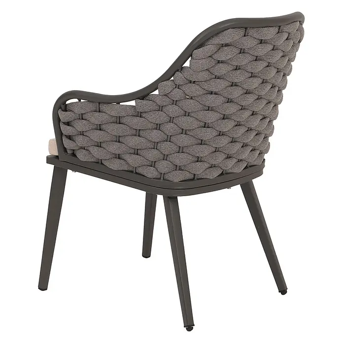 Proregal Gartenstuhl-Set 2er - 2 Stk., Anthrazit - Grauer Outdoor-Sessel mit geflochtener Rückenlehne und Armlehnen aus Seil, Metallbeinen.