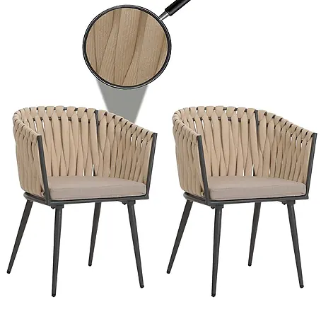 Mendler 2er-Set Alu-Gartenstuhl HWC-N38, Rope ~ creme Kissen hellbraun