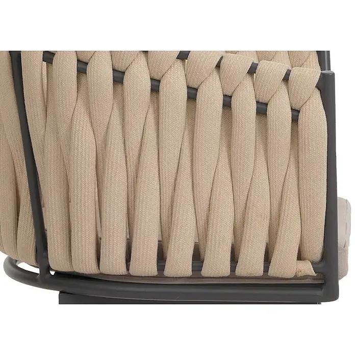 Proregal Gartenstuhl-Set 2er aus Aluminium - 2 Stk., Creme, B x T x H: 61 x 57 x 82 cm - Geflochtene beigefarbene Rückenlehne auf dunklem Metallstuhlrahmen.