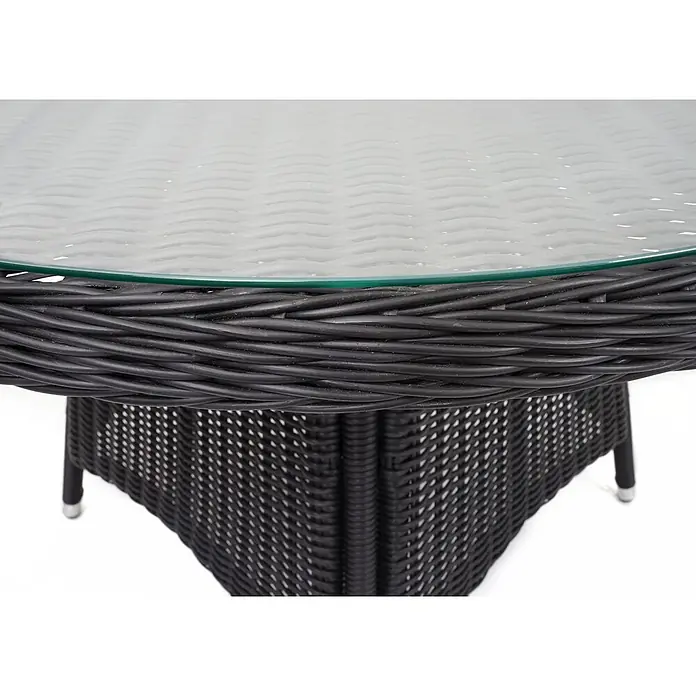 Mendler Poly-Rattan Garnitur HWC-F51 Rattan -  - Runder Tisch aus schwarzem Rattan mit Glasplatte.