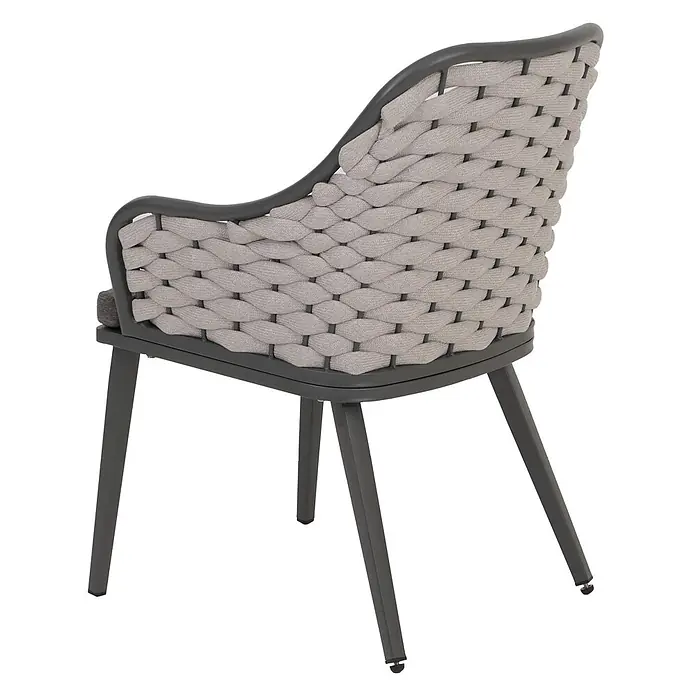 Proregal Gartenstuhl-Set 2er - 2 Stk., Hellgrau, B x T x H: 59 x 63 x 84 cm - Grauer Metall-Gartenstuhl mit hellgrauem geflochtenem Seilrücken, Armlehnen und dunkelgrauem Sitzkissen.