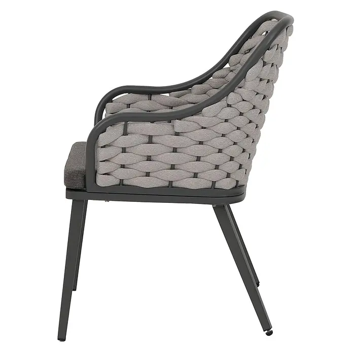 Proregal Gartenstuhl-Set 2er - 2 Stk., Hellgrau, B x T x H: 59 x 63 x 84 cm - Grauer geflochtener Sessel mit dunkelgrauem Rahmen und Kissen.