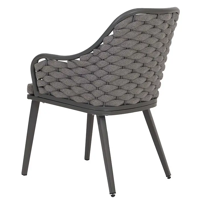 Proregal Gartenstuhl-Set 2er - 2 Stk., Anthrazit, B x T x H: 59 x 63 x 84 cm - Grauer Stuhl mit geflochtener Rückenlehne und Armlehnen sowie dunklen Metallbeinen.