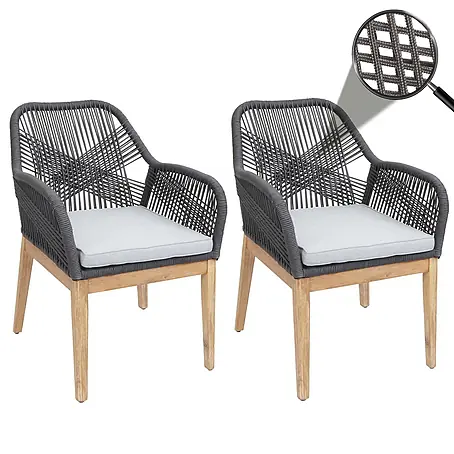 Mendler 2er-Set Gartenstuhl HWC-H56b Holz - dunkelgrau Kissen hellgrau