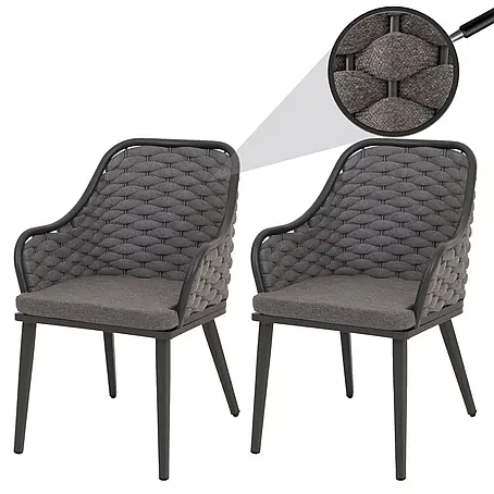 Mendler 2er-Set Aluminium-Gartenstuhl HWC-O16 - anthrazit Kissen dunkelgrau