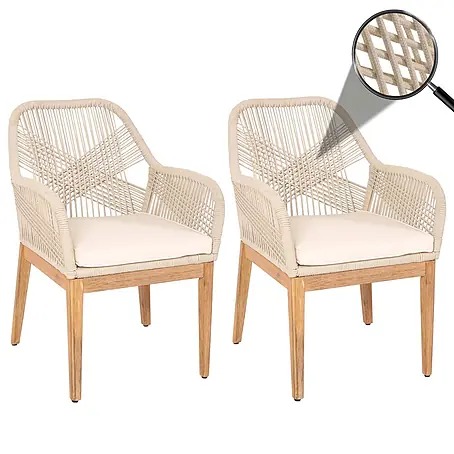 Mendler 2er-Set Gartenstuhl HWC-H56b Holz - beige Kissen Creme-weiß