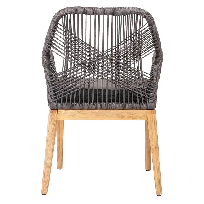 Proregal Gartenstuhl-Set 2er - 2 Stk., Grau, B x T x H: 58 x 59 x 85 cm - Grau geflochtener Kordel-Sessel mit hellen Holzbeinen.