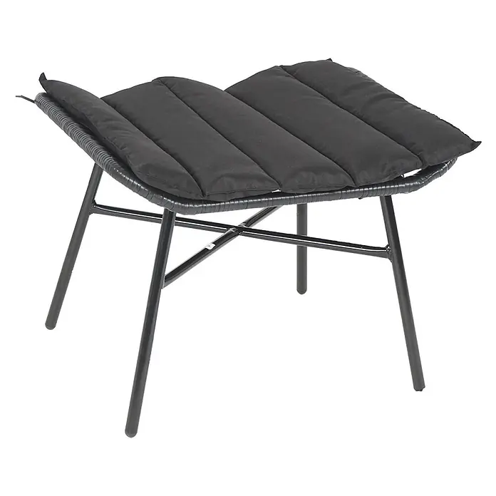 Proregal Gartenstuhl-Set Garnitur mit Tisch - Anthrazit, B x T x H: 68 x 70 x 103 cm - Schwarzer Outdoor-Hocker mit Metallrahmen, geflochtener Basis und gepolstertem Stoffkissen.