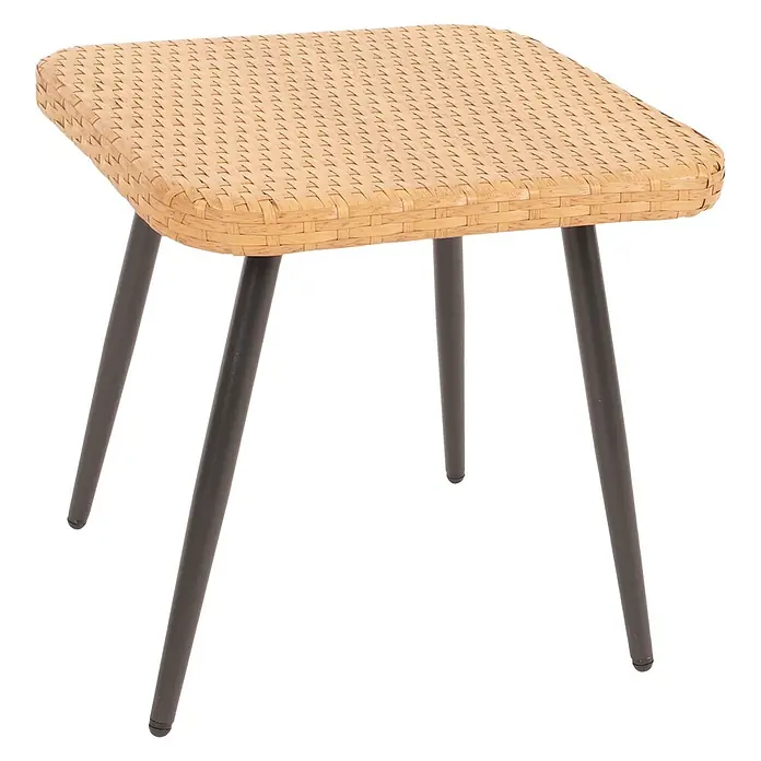 Proregal Gartenstuhl-Set Garnitur mit Tisch - Poly-Rattan, Hellgrau, B x T x H: 64 x 72 x 78 cm - Quadratischer Beistelltisch mit hellbrauner geflochtener Platte und vier schwarzen konischen Beinen.