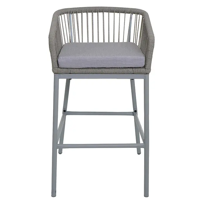 2er-Set Rope-Barhocker | HxBxT 92x51x53 cm | Sitzhöhe 76cm | Outdoor Sitzpolster Seilgeflecht Metall | Hellgrau | Kissen Hellgrau | Tresenhocker -  - Grauer Barhocker aus Seilgeflecht mit grauem Stoffkissen und Metallgestell.