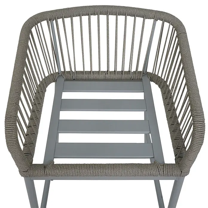 2er-Set Rope-Barhocker | HxBxT 92x51x53 cm | Sitzhöhe 76cm | Outdoor Sitzpolster Seilgeflecht Metall | Hellgrau | Kissen Hellgrau | Tresenhocker -  - Grauer Stuhl mit Metallrahmen und geflochtenen Seildetails. Die Sitzfläche hat graue Latten.